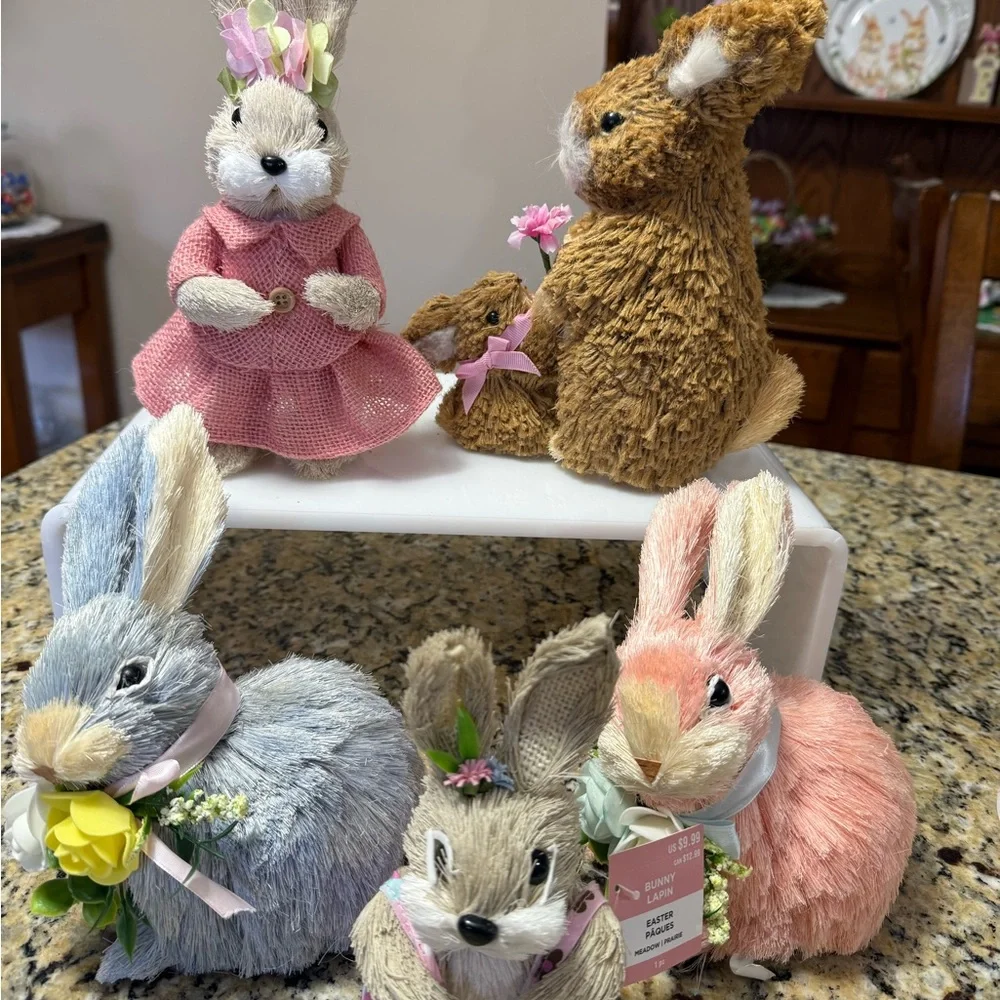 5-Easter Bunny Decorative Plush Set - Pink, Blue, Brown